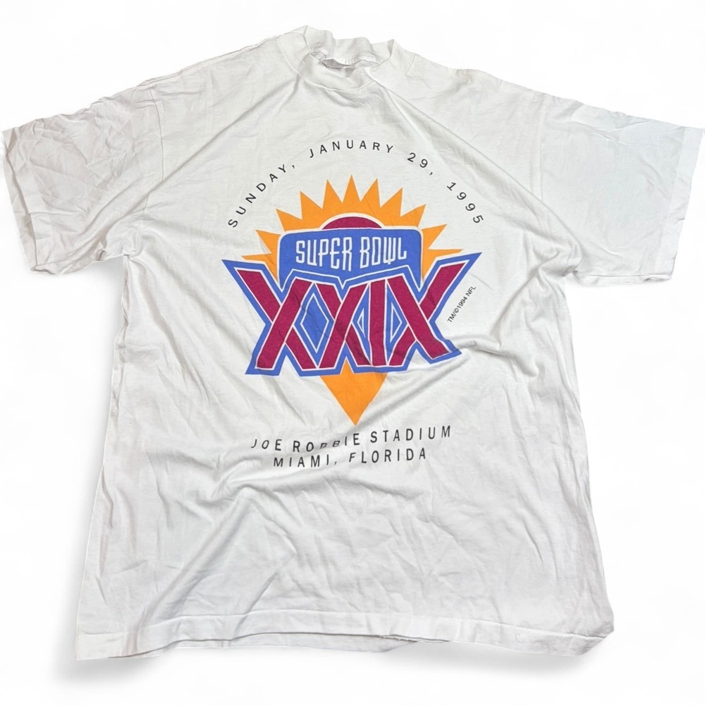 Vintage 1995 Super Bowl XXIX Miami Florida T-Shirt White Single Stitch One Size